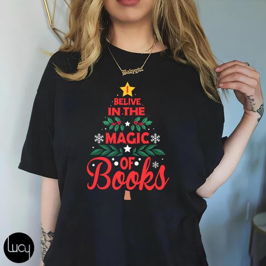 Discover Believe In The Magic Of Books Vintage Christmas T-Shirt