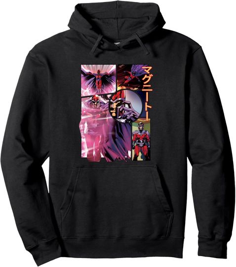 Marvel X-Men Manga Style Magneto Comic Book Panels Kanji Pullover Hoodie