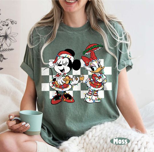 Discover Retro Disney Minnie and Daisy Christmas T-Shirt, Disneyland Holiday Shirt