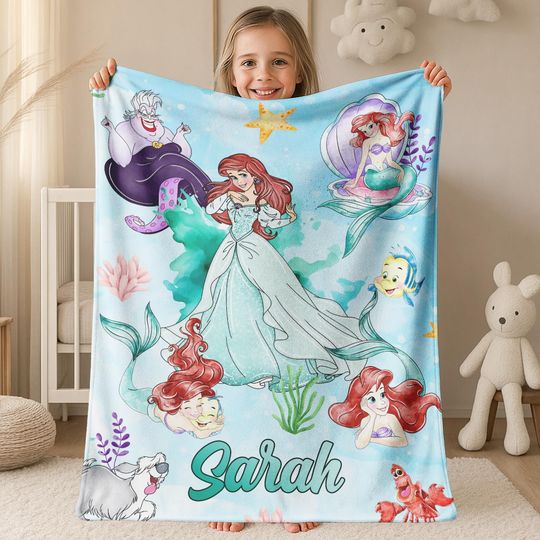 Discover Personalized The Little Mermaid Blanket Ariel Princess Fleece Blanket Disneyland Princess Birthday Gift Christmas Gift For Girls G5PG20