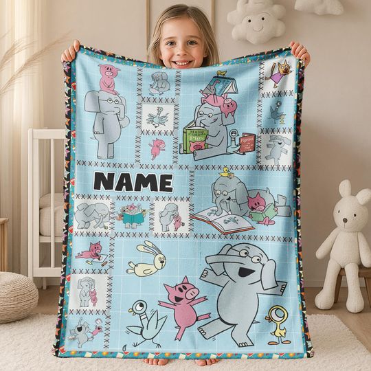 Discover Personalized Elephant And Piggie Blanket, Custom Name Blanket, Back To School Blanket, Xmas Gift, Book Children Blanket G5PG02