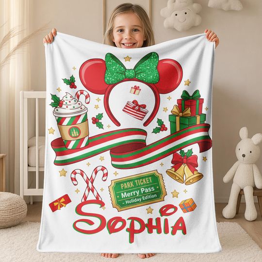 Discover Disney Just A Girl Christmas Blanket, Minnie Bow Coffee Cozy Throw, Disney Merry Christmas Blanket, Disneyland Girl Trip Holiday Gift JCSQ25
