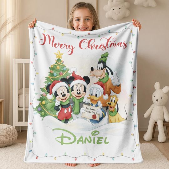 Discover Disney Mickey and Friends Merry Christmas Blanket,Retro Disney Family Throw Blanket,Matching Christmas Gift,Cozy Holiday Disney Decor JCSQ22