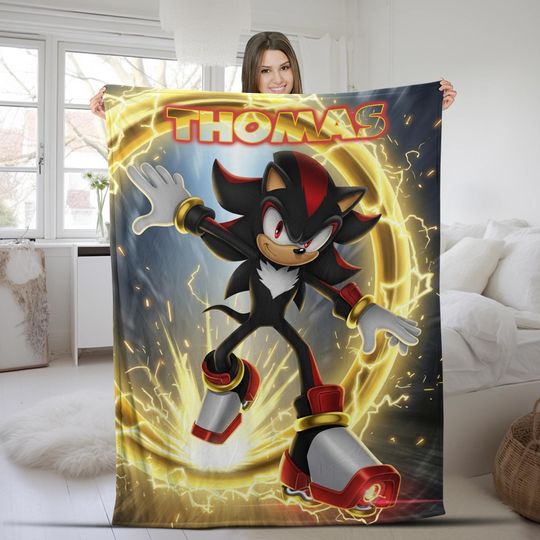 Discover Personalized Black Shadow Hedgehog Fleece Blanket  Custom Name Disney Throw for Kid, Birthday Gift, Baby Shower, Gift for Boy D2LK19