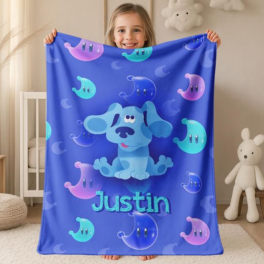 Discover Customizable Watercolor Blue Clues Blanket, Blue Dog Lovers Birthday Gift For Kids, Family Baby Shower Gift, Blue Clues Cartoon JCJP23
