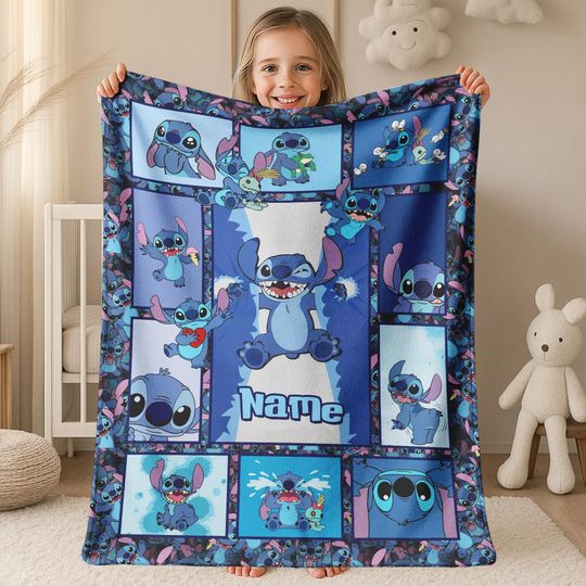 Discover Personalized Stitch Blanket, Disney Blanket, Warm Comfort Sherpa Fleece Blanket Gift, Custom Name Blanket, Stitch Blanket for Kids JCJP21