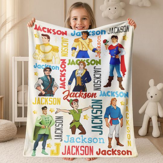 Discover Personalized Watercolor Disney Prince Blanket, Custom Name Baby Boy Blanket, Disney Prince Birthday Boy Gift, WDW Disneyland D2LF15