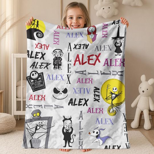 Discover Personalized Nightmare Before Christmas Blanket, Jack Skellington Blanket, Sally Skellington Blanket, Halloween Blanket D2K512