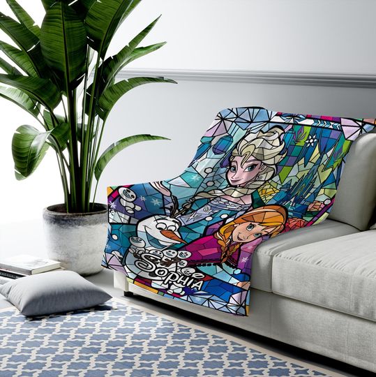 Discover Disney Frozen Stained Glass Inspired Blanket, Elsa Princess Blanket, Elsa Anna Blanket, Magic Kingdom Christmas Gifts, Birthday Gifts NFVW07