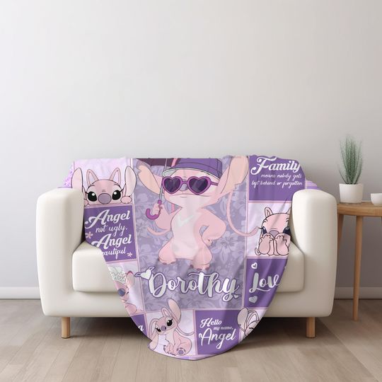 Discover Personalized Watercolor Disney Angel Blanket, Ohana Means Family Lilo & Stitch Angel Birthday Blanket, Name Family Home Decoration C1J108
