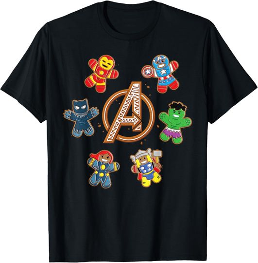 Discover Marvel Avengers Holiday Christmas Gingerbread People & Logo T-Shirt