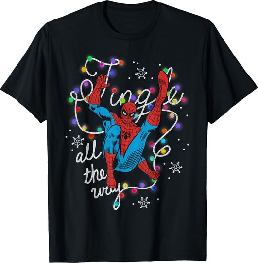 Discover Marvel Christmas Spider-Man Jingle All The Way Action Pose T-Shirt
