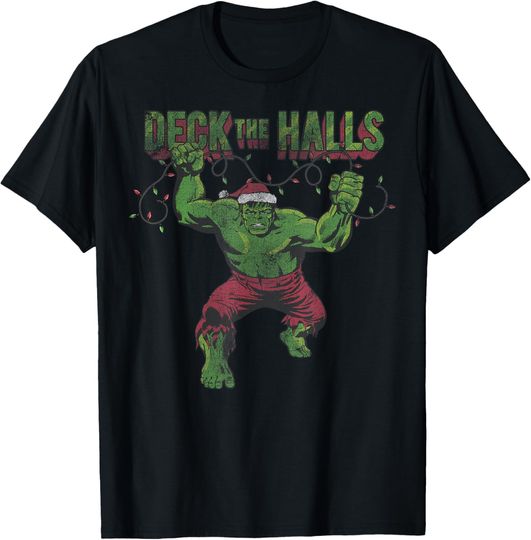 Discover Marvel Christmas Hulk Deck The Halls Portrait T-Shirt