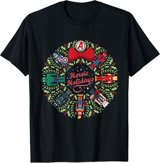 Discover Marvel Christmas Avengers Nutcrackers Wreath Heroic Holidays T-Shirt