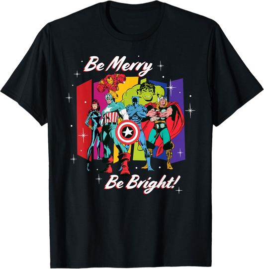 Discover Marvel Avengers Christmas Holiday Retro Be Merry Be Bright! T-Shirt
