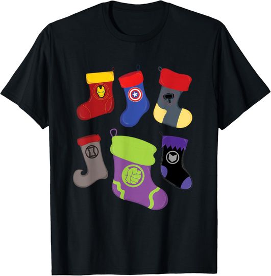 Discover Marvel Holiday Avengers Team Festive Christmas Stockings T-Shirt