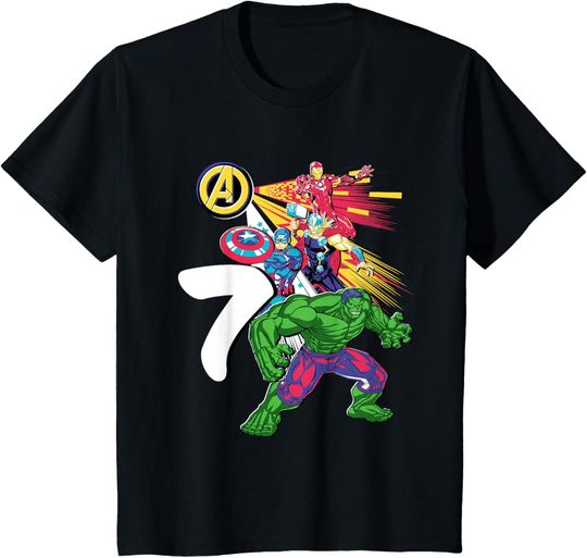 Discover Marvel Super Heroes Avengers 7 Year Old Seventh Birthday T-Shirt