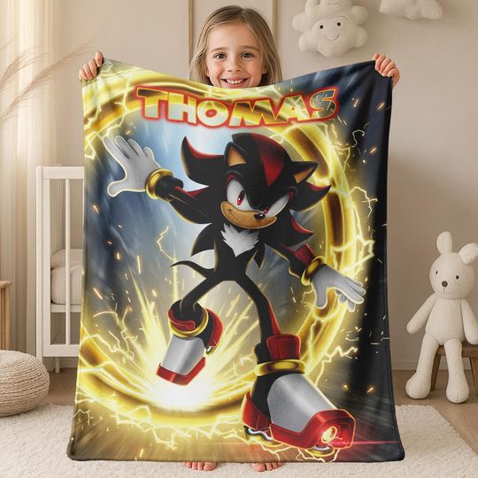 Discover Personalized Black Shadow Hedgehog Fleece Blanket Birthday Gift, Baby Shower