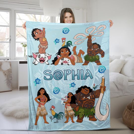 Discover Personalized Disney Princess Moana Fleece Blanket, Birthday Gift, Baby Shower