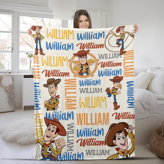 Discover Personalized Toy Story Woody Fleece Blanket Custom Name Disney Throw for Kids