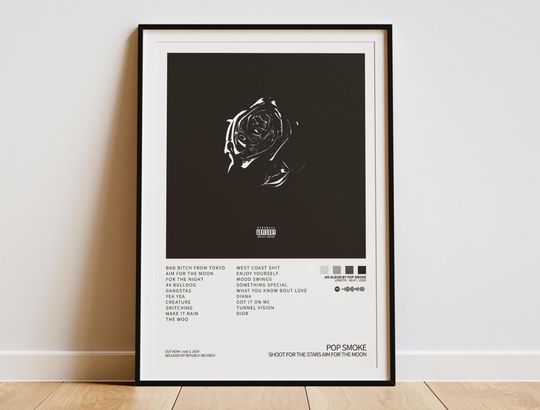 Pop Smoke - Shoot for the Stars Aim for the Moon Album Cover Poster | Room Aesthetic | Album Artwork Gift | Music Album Cover