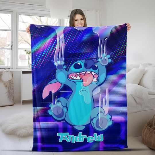 Discover Personalized Watercolor Stitch Blanket | Disney Lilo & Stitch Birthday Gift
