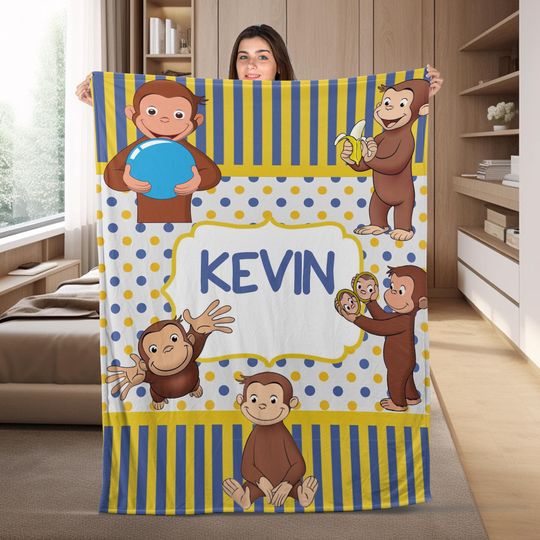 Personalized Curious George Blanket, Curious George Fleece Blanket