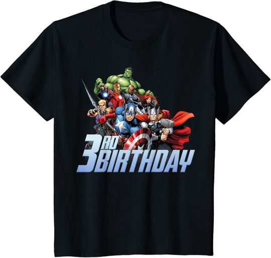 Discover Kids Marvel Comics Classic Happy 3rd Birthday Avengers Assemble T-Shirt