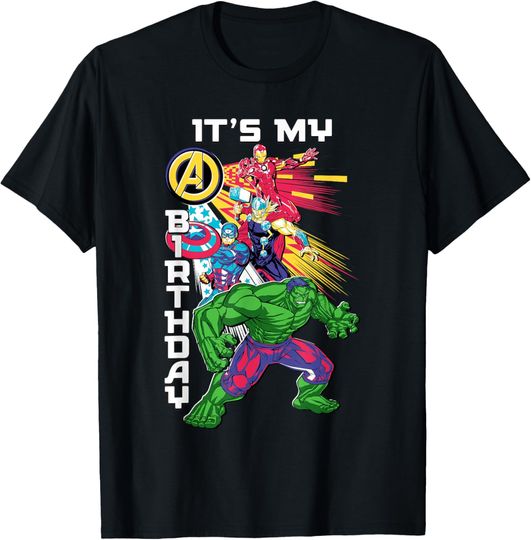 Discover Marvel Super Heroes Avengers Team & Logo It’s My Birthday T-Shirt