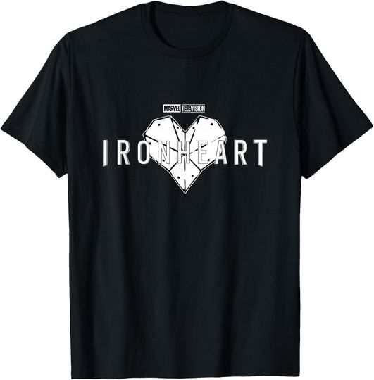 Discover Marvel Iron Heart Metallic White Heart-Shaped Logo T-Shirt