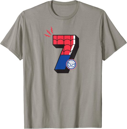 Discover Marvel Super Heroes Spider-Man Numbers Seventh 7th Birthday T-Shirt