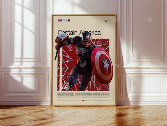 Captain America Poster | Marvel Superhero Wall Art | Steve Rogers Print | Red White & Blue | Marvel Movie Decor | Avengers Poster | Comic