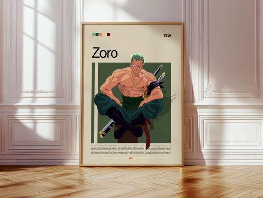Discover Zoro 3D Poster | One Piece Anime Wall Art | Samurai Artwork Print | Roronoa Zoro Digital Art | Gift for Anime & Manga Lovers
