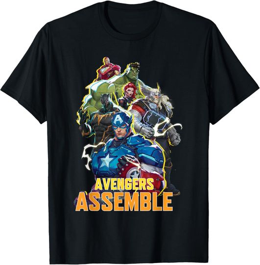 Discover Marvel Rivals Avengers Assemble Electric Group Shot T-Shirt