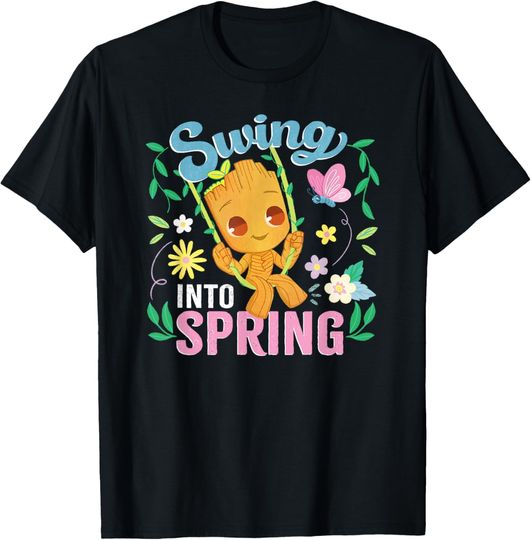 Discover Marvel Swing Into Spring Baby Groot Lovely Pastel Floral T-Shirt