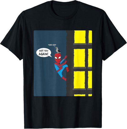 Discover Marvel Spider-Man Stylized Spidey Funny Pigeon on Head T-Shirt