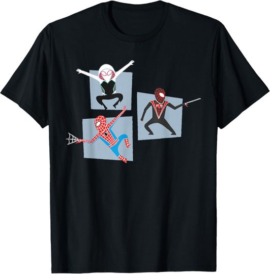 Discover Marvel Spider-Man Stylized Peter Gwen and Miles Funny Action T-Shirt