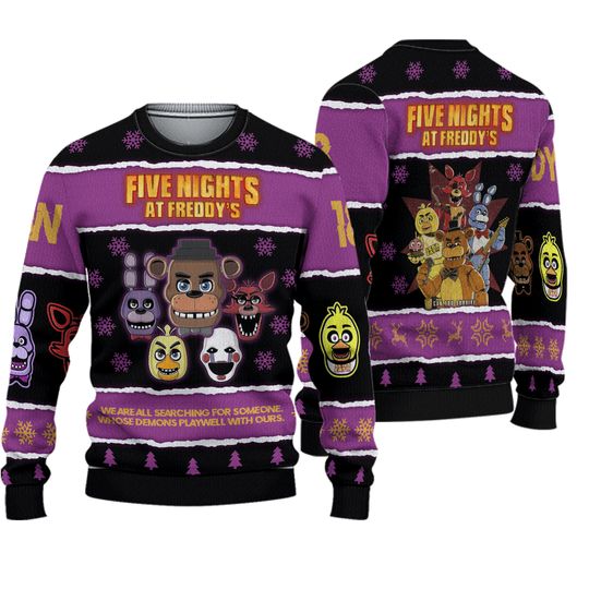 Christmas Five Nights At Freddy's Ugly Sweater, Freddy Fazbear Sweater, 5 NAF Ugly Christmas Sweater, Game Horror Sweater