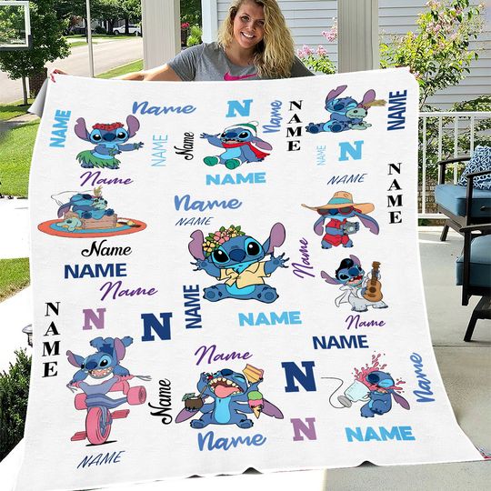 Custom Stitch Blanket, Disney Blanket, Custom Name Blanket, Disney Trip Blanket, Birthday Gift, Christmas, Stitch Blanket