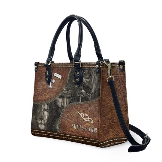 Jesus Faith Over Fear Women Leather Bag,Jesus Women Handbag,Jesus Christian Women Bag Purses,Shopping Bag,Christian Gift