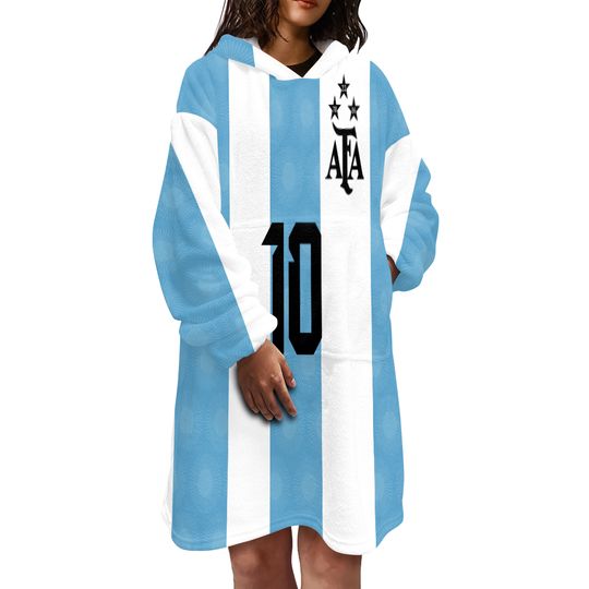 Lionel Messi 10 Blanket Hoodie, Soccer Blanket Hoodie, Football Merch