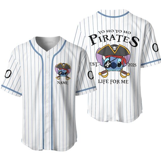 Custom Stitch Pirates Baseball Jersey, Lilo And Stitch Jersey Shirt, Disneyland 2025 Team Jersey Shirt, Funny Stitch Jersey For Kids