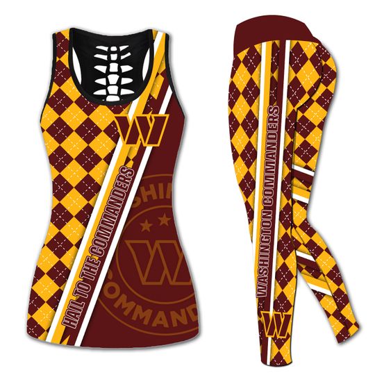 Washington Team Football Hollow Tank Top Leggings Sets, Commanders Team Tank Tops, Game Day Football Leggings