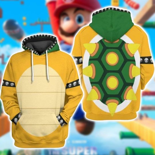 Mario Bowser 3D Full Over Print Hoodie, Bowser Costume Hoodie, Super Mario Bros Cosplay Hoodie, Video Game Halloween Costume