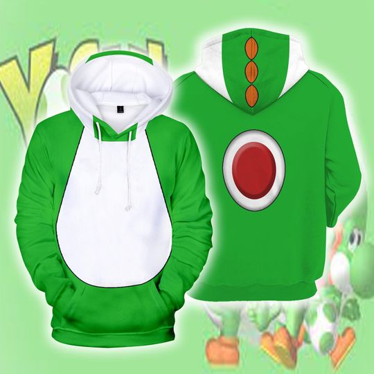 Super Mario Yoshi Halloween Costumes Hoodie, Yoshi Super Mario Bros Cosplay Costume, Halloween Costumes for Women Men, Halloween Hoodie