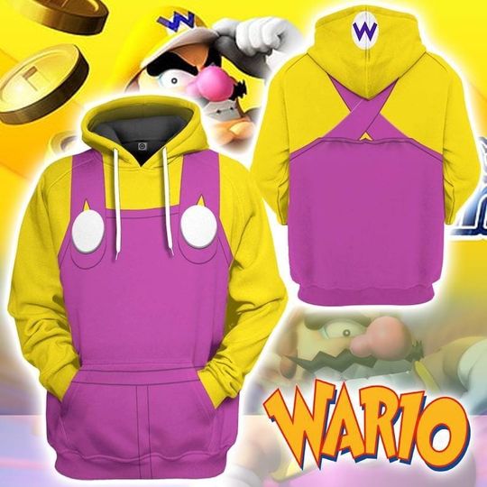 Wario Mario Halloween Costumes Hoodie, Super Mario Bros Cosplay Costume, Halloween Costumes for Women Men, Halloween Costume Hoodie