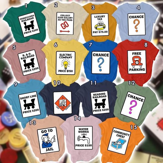 Personalized Monopoly Game Halloween Costume Group Shirt, Monopoly Game Cards Cosplay Shirt, Family Friends Halloween Matching Tee
