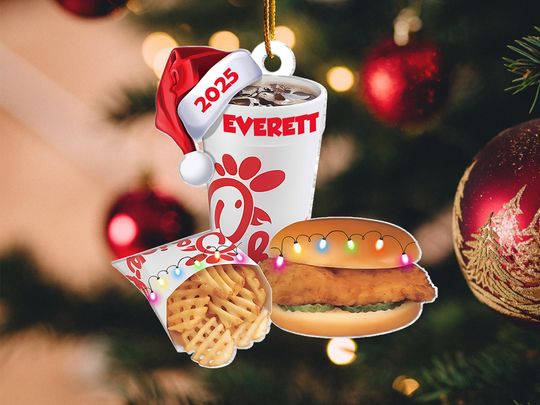 Discover Custom Name Fast Food Chicken Santa Hat Christmas Acrylic Ornament, Burger Fast Food Decoration, Xmas Tree Decor,Ornament