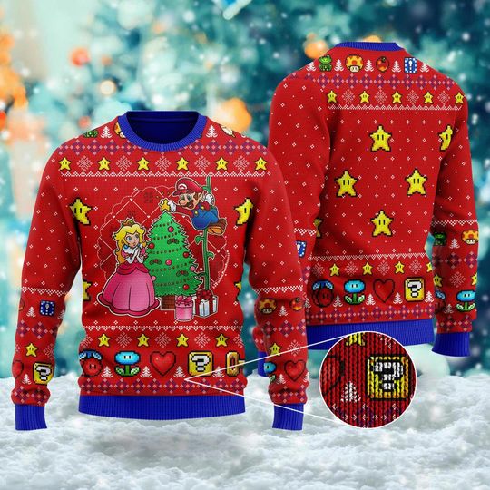 Super Mario Princess Ugly Christmas Sweater, Princess Peach Xmas Sweatshirt, Mario Ugly Sweater, Supermario Game Christmas Gift