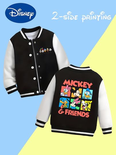 Discover MINISO Disney Mickey Mouse Family Baseball Jacket for Kids - Double-sided classic character print for everyday comfort